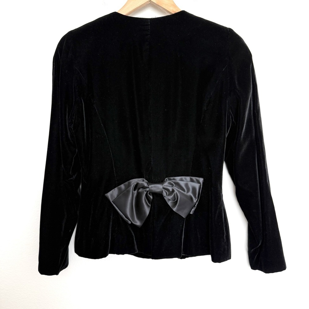 Vintage 80s Black Velvet Jacket Womens 10 Satin‎ Bow Back Whimsigoth Formal Prep